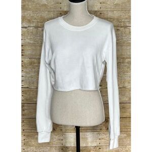 BOOHOO WHITE CROPPED CREWNECK CASUAL FASHION EVERYDAY SWEATSHIRT SIZE 6
